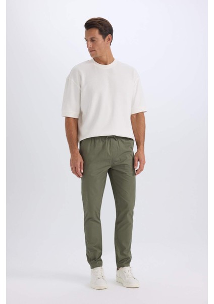 %100 Pamuk Yazlık Jogger Chino Pantolon Beli Bağcıklı Cepli Düz Paça Z9933AZ25SP