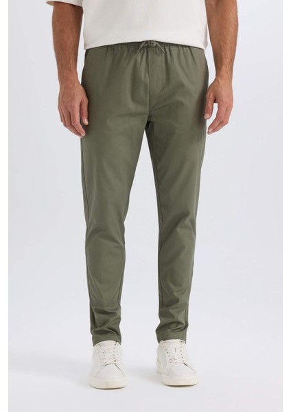 %100 Pamuk Yazlık Jogger Chino Pantolon Beli Bağcıklı Cepli Düz Paça Z9933AZ25SP