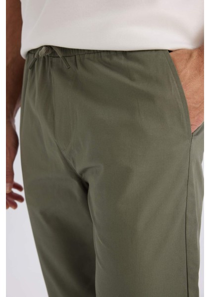 %100 Pamuk Yazlık Jogger Chino Pantolon Beli Bağcıklı Cepli Düz Paça Z9933AZ25SP