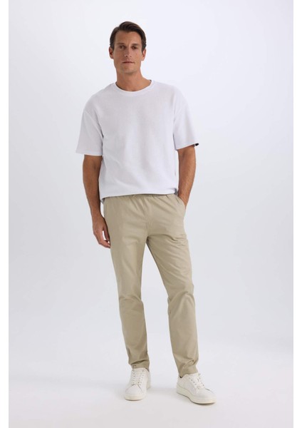 %100 Pamuk Yazlık Jogger Chino Pantolon Beli Bağcıklı Cepli Düz Paça Z9933AZ25SP