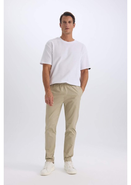 %100 Pamuk Yazlık Jogger Chino Pantolon Beli Bağcıklı Cepli Düz Paça Z9933AZ25SP