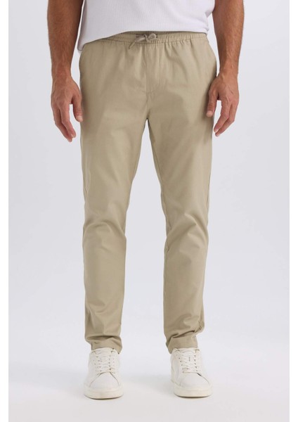 %100 Pamuk Yazlık Jogger Chino Pantolon Beli Bağcıklı Cepli Düz Paça Z9933AZ25SP