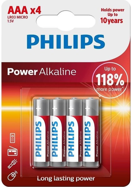Power Alkaline Aaa LR03 1.5V Ince Kalem Pil 4'lü Paket (LR03P4B/10)
