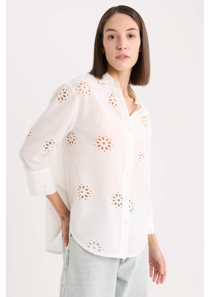 Oversize Geniş Kalıp Brode Uzun Kollu Gömlek B5419AX25SP