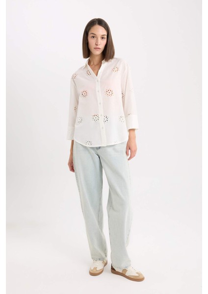 Oversize Geniş Kalıp Brode Uzun Kollu Gömlek B5419AX25SP