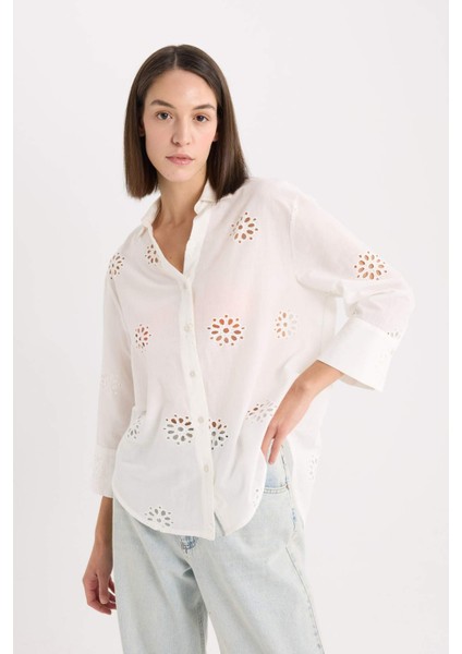 Oversize Geniş Kalıp Brode Uzun Kollu Gömlek B5419AX25SP