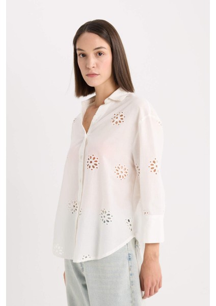 Oversize Geniş Kalıp Brode Uzun Kollu Gömlek B5419AX25SP
