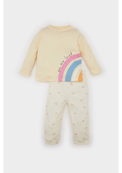Kız Bebek Pijama Takımı Gökkuşağı Baskılı Uzun Kollu Üst Beli Lastikli Alt D8647A524AU