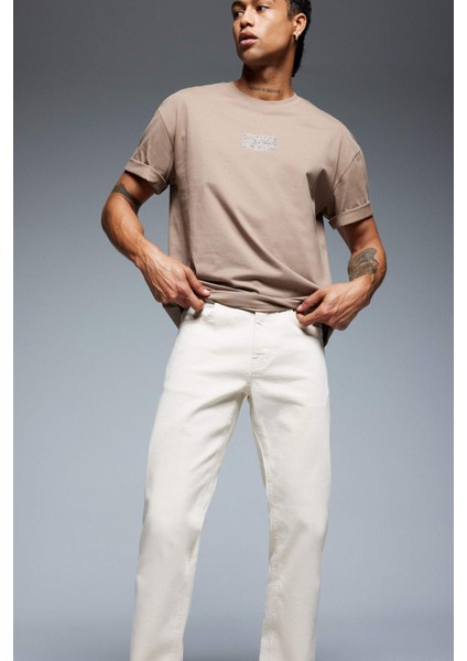 %100 Pamuk Oversize Geniş Kalıp Bisiklet Yaka Sırt Baskılı Kısa Kollu Tişört D9347AX25SP