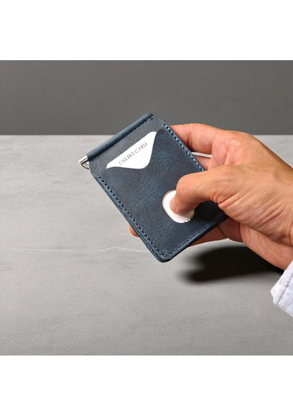 Lacivert Erkek Cüzdan Hakiki Deri Para Klipsli Kartlık Vintage Ince Tasarım fiyatları