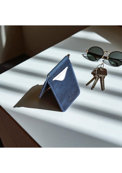 Lacivert Erkek Cüzdan Hakiki Deri Para Klipsli Kartlık Vintage Ince Tasarım modelleri