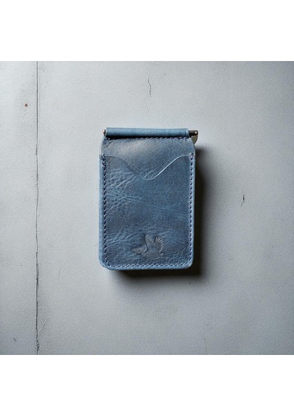 Lacivert Erkek Cüzdan Hakiki Deri Para Klipsli Kartlık Vintage Ince Tasarım