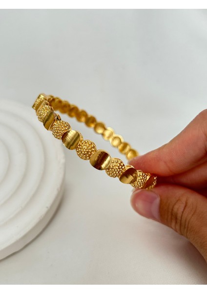 Altın Kaplama Bilezik Kelepçe Başak Model Hint Işlemeli Eşe Sevgiliye Hediye Kutulu