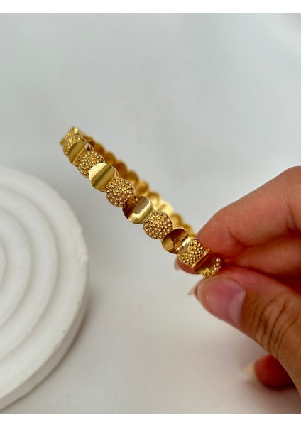 Altın Kaplama Bilezik Kelepçe Başak Model Hint Işlemeli Eşe Sevgiliye Hediye Kutulu