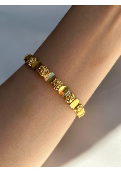 Altın Kaplama Bilezik Kelepçe Başak Model Hint Işlemeli Eşe Sevgiliye Hediye Kutulu