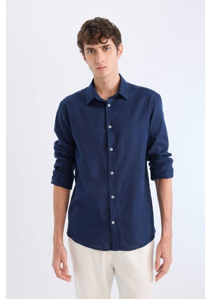 %100 Pamuk Regular Fit İnce Kumaş Polo Yaka Uzun Kollu Gömlek D7394AX25SP