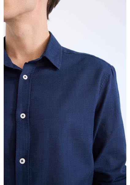 %100 Pamuk Regular Fit İnce Kumaş Polo Yaka Uzun Kollu Gömlek D7394AX25SP