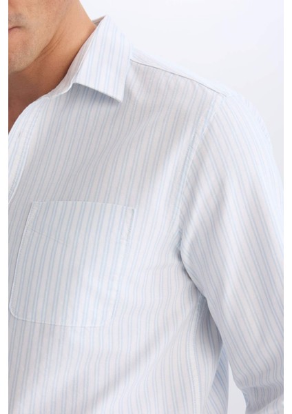 %100 Pamuk Regular Fit Polo Yaka Çizgili Oxford Uzun Kollu Gömlek D6101AX25SP
