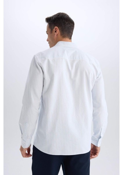 %100 Pamuk Regular Fit Polo Yaka Çizgili Oxford Uzun Kollu Gömlek D6101AX25SP