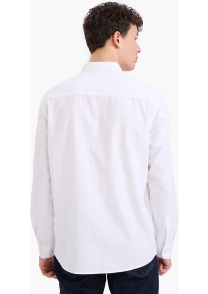 %100 Pamuk Regular Fit Polo Yaka Oxford Basic Düz Uzun Kollu Beyaz Gömlek A8028AX25SP