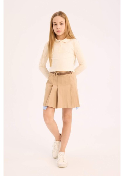 Kız Çocuk Kemerli Pileli Gabardin Etek D9221A825SM