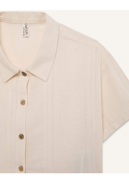 Kız Çocuk Cropped Fit Keten Kısa Kollu Gömlek D9142A825SM
