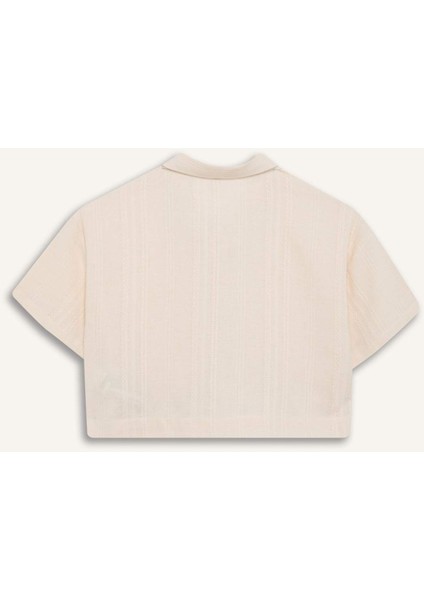 Kız Çocuk Cropped Fit Keten Kısa Kollu Gömlek D9142A825SM