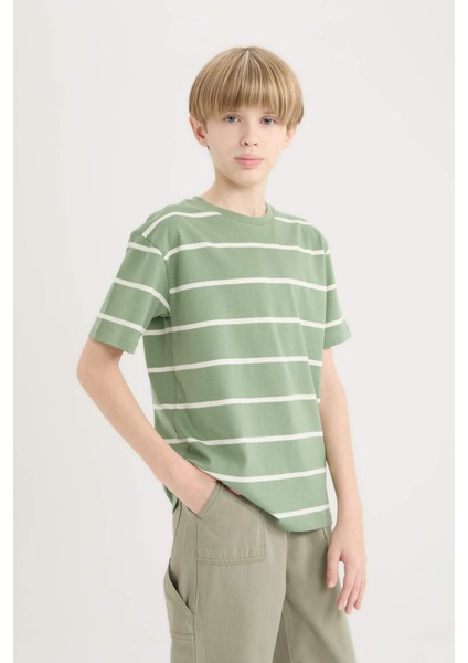 Erkek Çocuk Bisiklet Yaka Çizgili Kısa Kollu Tişört D7865A825SM