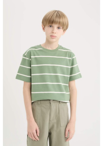 Erkek Çocuk Bisiklet Yaka Çizgili Kısa Kollu Tişört D7865A825SM