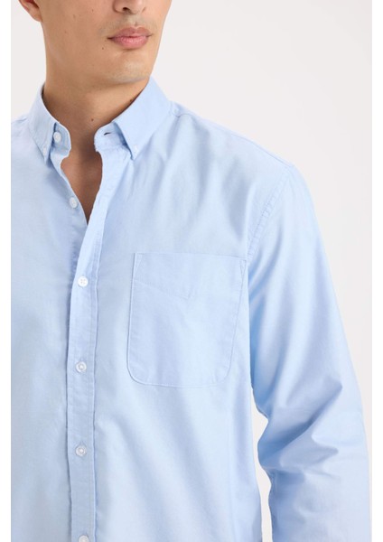 %100 Pamuk Regular Fit Polo Yaka Oxford Basic Düz Uzun Kollu Gömlek A8028AX25SP