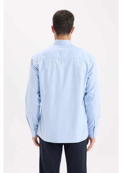 %100 Pamuk Regular Fit Polo Yaka Oxford Basic Düz Uzun Kollu Gömlek A8028AX25SP