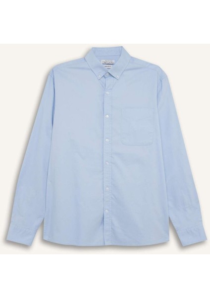 %100 Pamuk Regular Fit Polo Yaka Oxford Basic Düz Uzun Kollu Gömlek A8028AX25SP