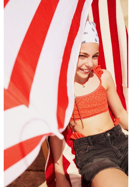 Kız Çocuk Yırtık Detaylı Pamuklu Jean Şort D7106A825SM