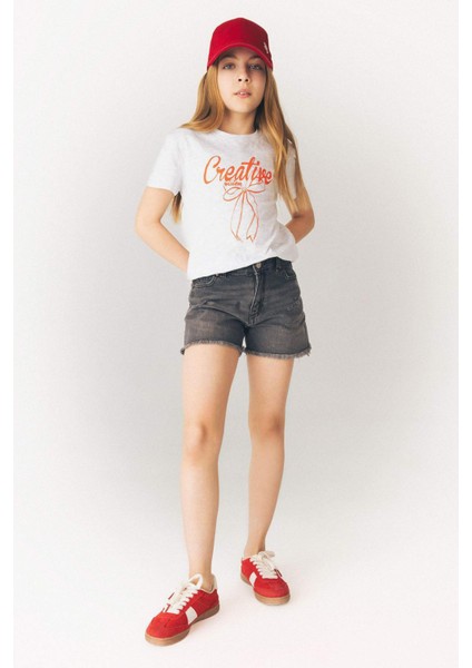 Kız Çocuk Yırtık Detaylı Pamuklu Jean Şort D7106A825SM