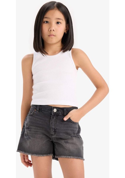 Kız Çocuk Yırtık Detaylı Pamuklu Jean Şort D7106A825SM