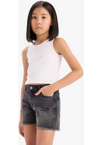 Kız Çocuk Yırtık Detaylı Pamuklu Jean Şort D7106A825SM