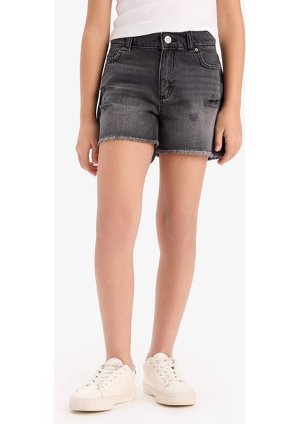 Kız Çocuk Yırtık Detaylı Pamuklu Jean Şort D7106A825SM