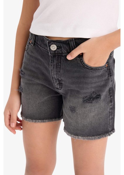 Kız Çocuk Yırtık Detaylı Pamuklu Jean Şort D7106A825SM