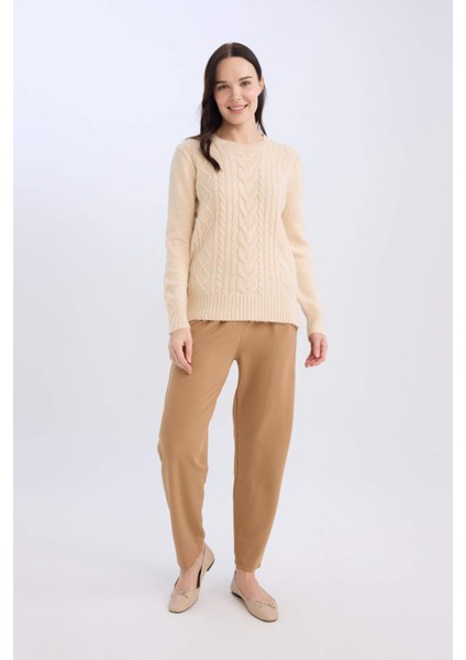 Pantolon Straight Fit Lastikli Bel Piliseli Basic Düz D4405AX24WN