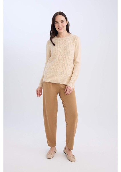 Pantolon Straight Fit Lastikli Bel Piliseli Basic Düz D4405AX24WN