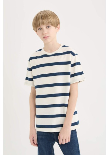 Erkek Çocuk Bisiklet Yaka Çizgili Kısa Kollu Tişört D7864A825SM