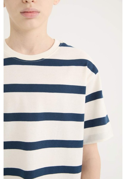 Erkek Çocuk Bisiklet Yaka Çizgili Kısa Kollu Tişört D7864A825SM