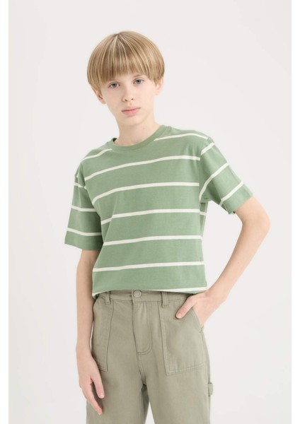 Erkek Çocuk Bisiklet Yaka Çizgili Kısa Kollu Tişört D7865A825SM