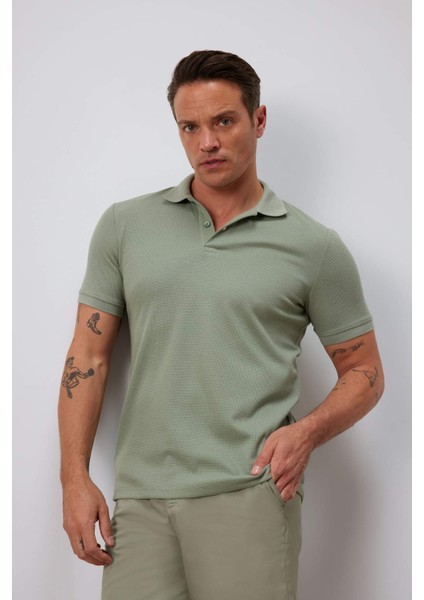 Regular Fit Polo Yaka Kısa Kollu Dokulu Waffle Tişört D7652AX25SP