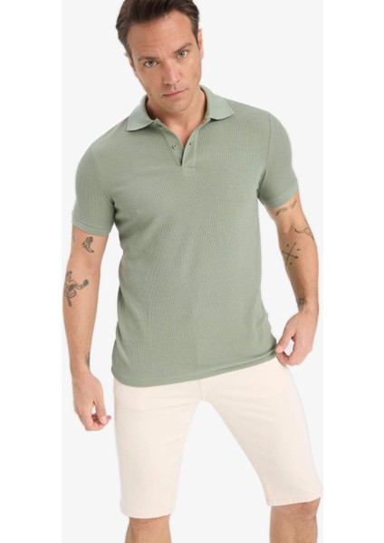 Regular Fit Polo Yaka Kısa Kollu Dokulu Waffle Tişört D7652AX25SP