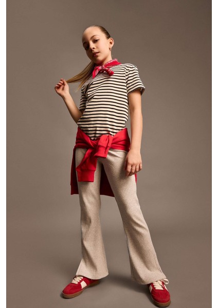 Kız Çocuk Fitilli Kaşkorse İspanyol Paça Tayt D9687A825SM