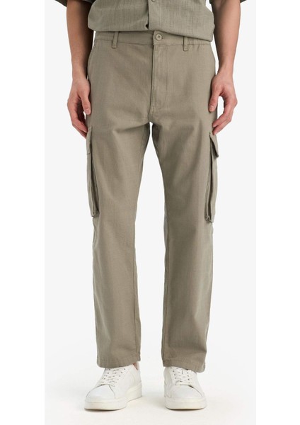 %100 Pamuk Wide Leg Bol Rahat Kesim Kargo Cepli Keten Görünümlü Yazlık Pantolon B9407AX25SP