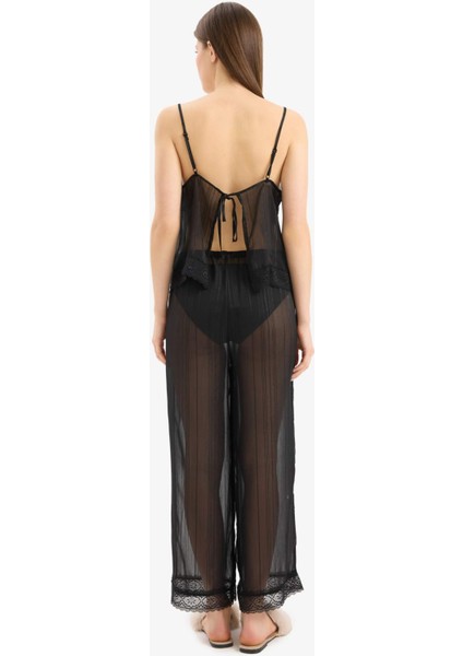 Tül Pijama Takımı Askılı Dantelli Üst Beli Lastikli Uzun Alt-Fall in Love D8684AX24WN