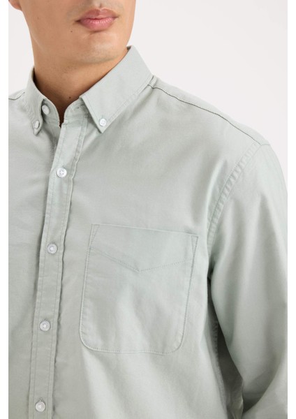 %100 Pamuk Regular Fit Polo Yaka Oxford Basic Düz Uzun Kollu Gömlek A8028AX25SP