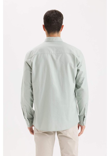 %100 Pamuk Regular Fit Polo Yaka Oxford Basic Düz Uzun Kollu Gömlek A8028AX25SP